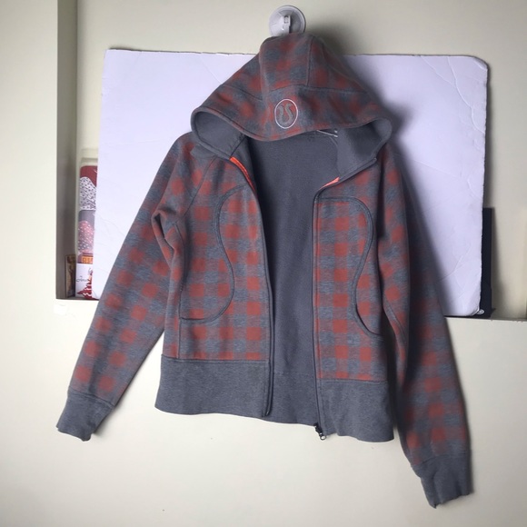Lululemon RARE Reversible Scuba Remix Hoodie Jacket Cotton Fleece Plaid Pockets - Picture 6 of 15